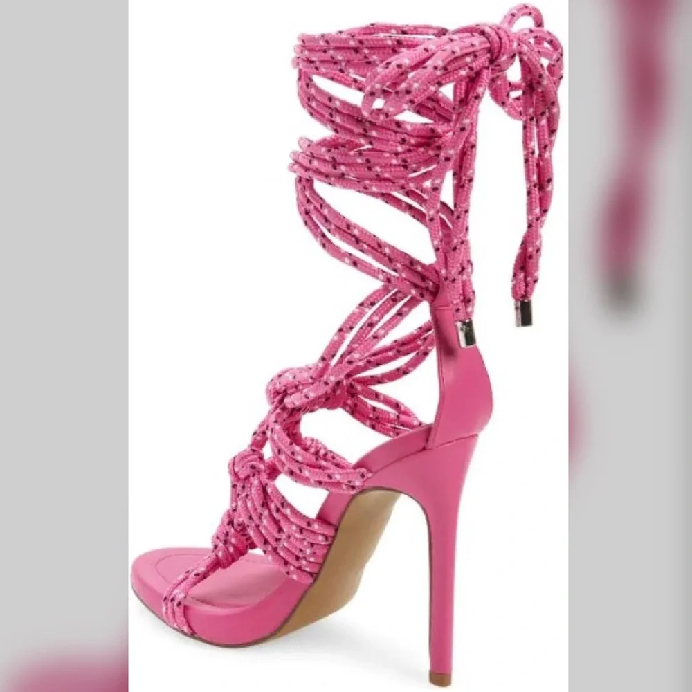Hot pink lace up tie ankle cuff rope madden heels